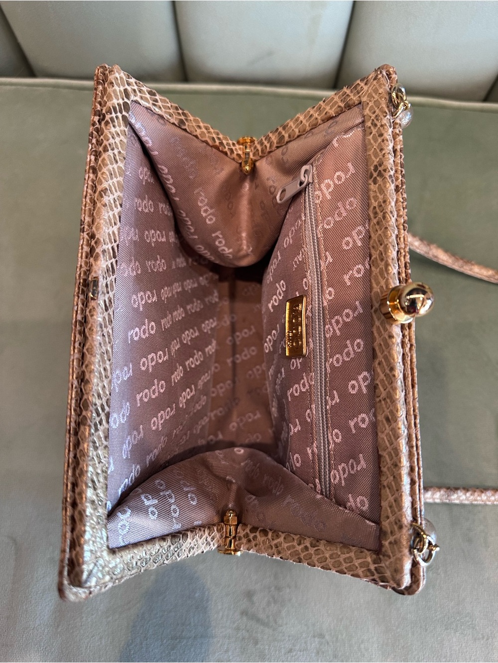 Vintage RODO Italy Snakeskin Evening Clutch Beaded Strap - Picture 4 of 16